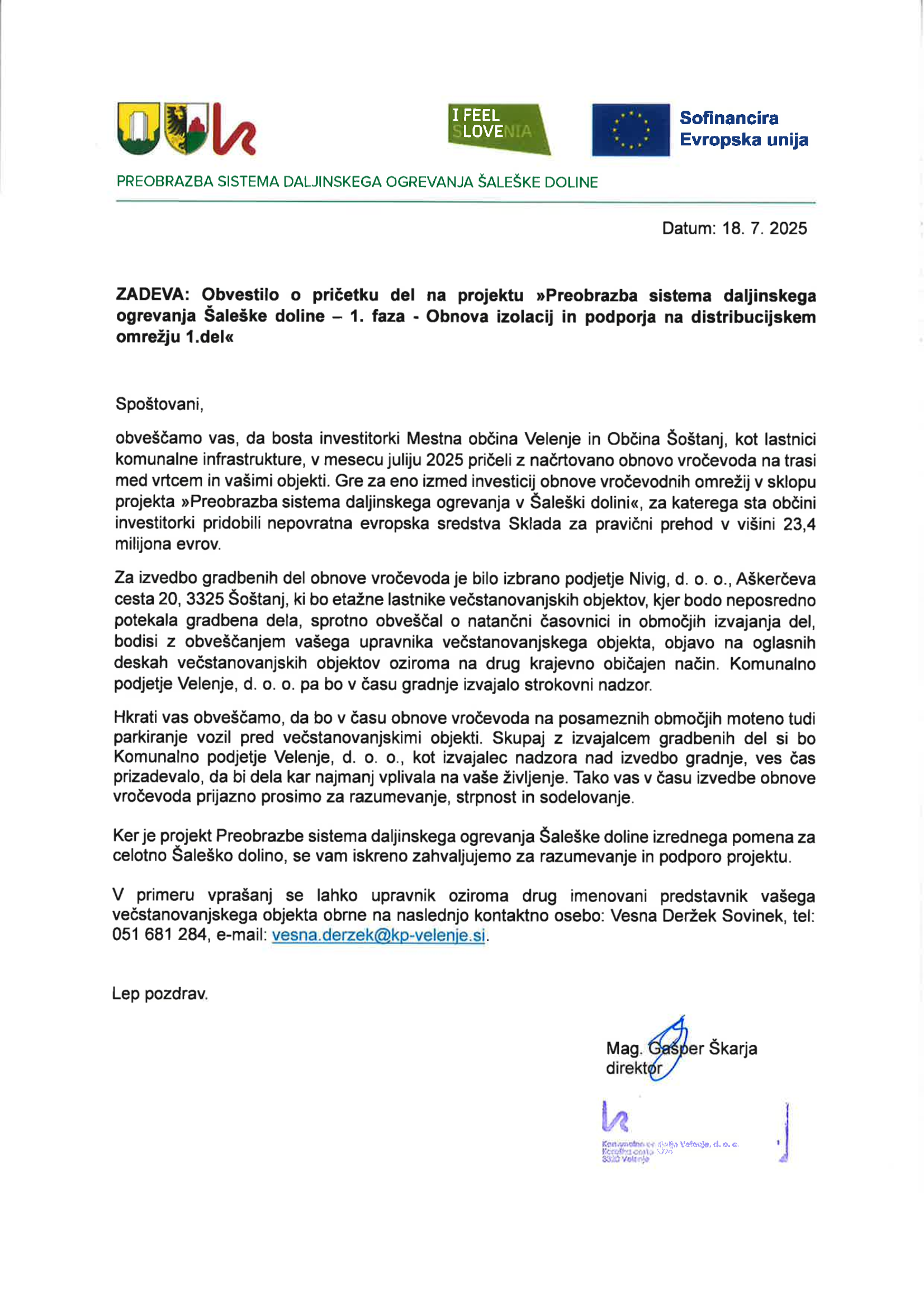 Obvestilo o pričetku del C.talcev 18.7.25 conv 1