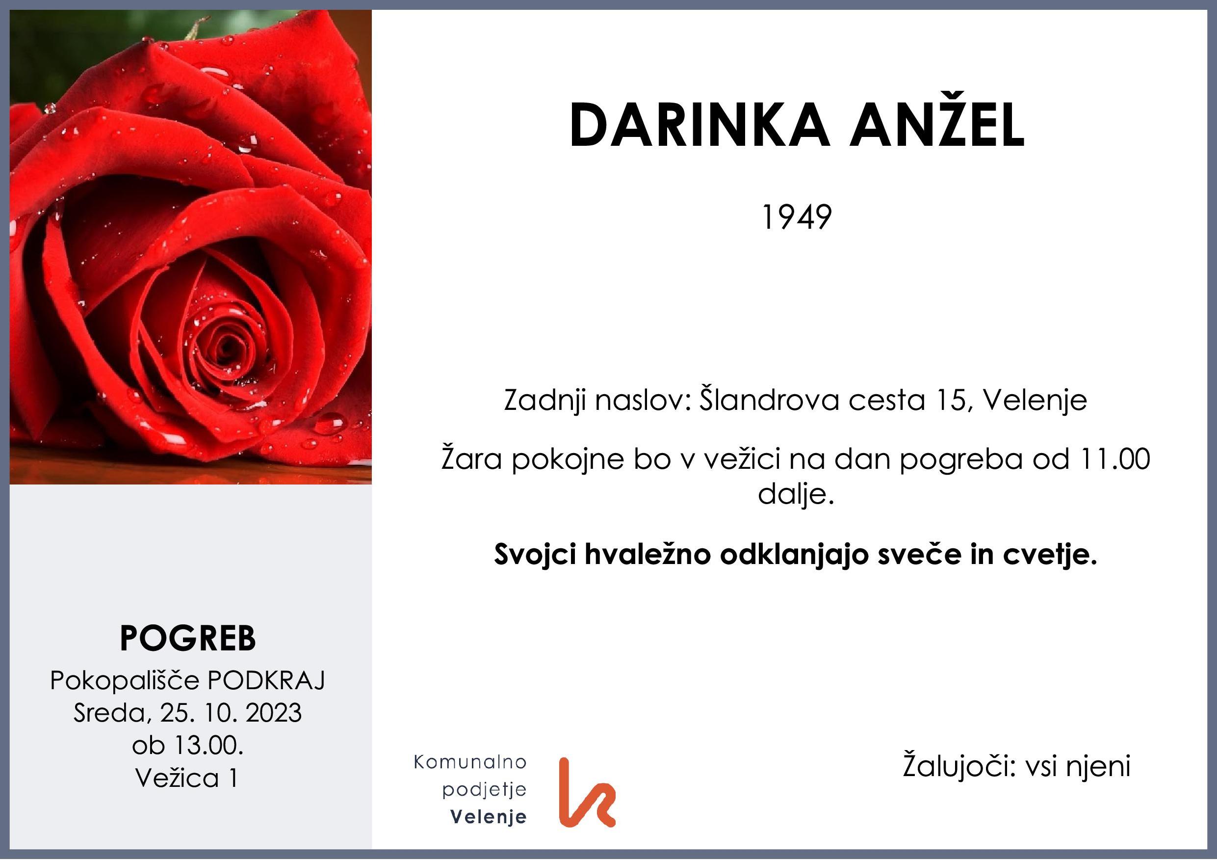 anžel darinka194931 pogrebpetindvajsetioktorberdvatisočpetnajstobtrinajstiuri