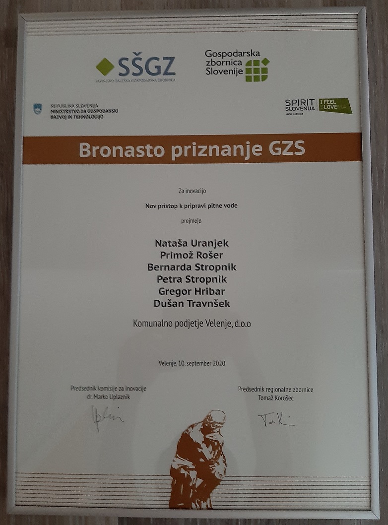 Bronasto priznanje GZS za inovacijo KPV 10.9.2020