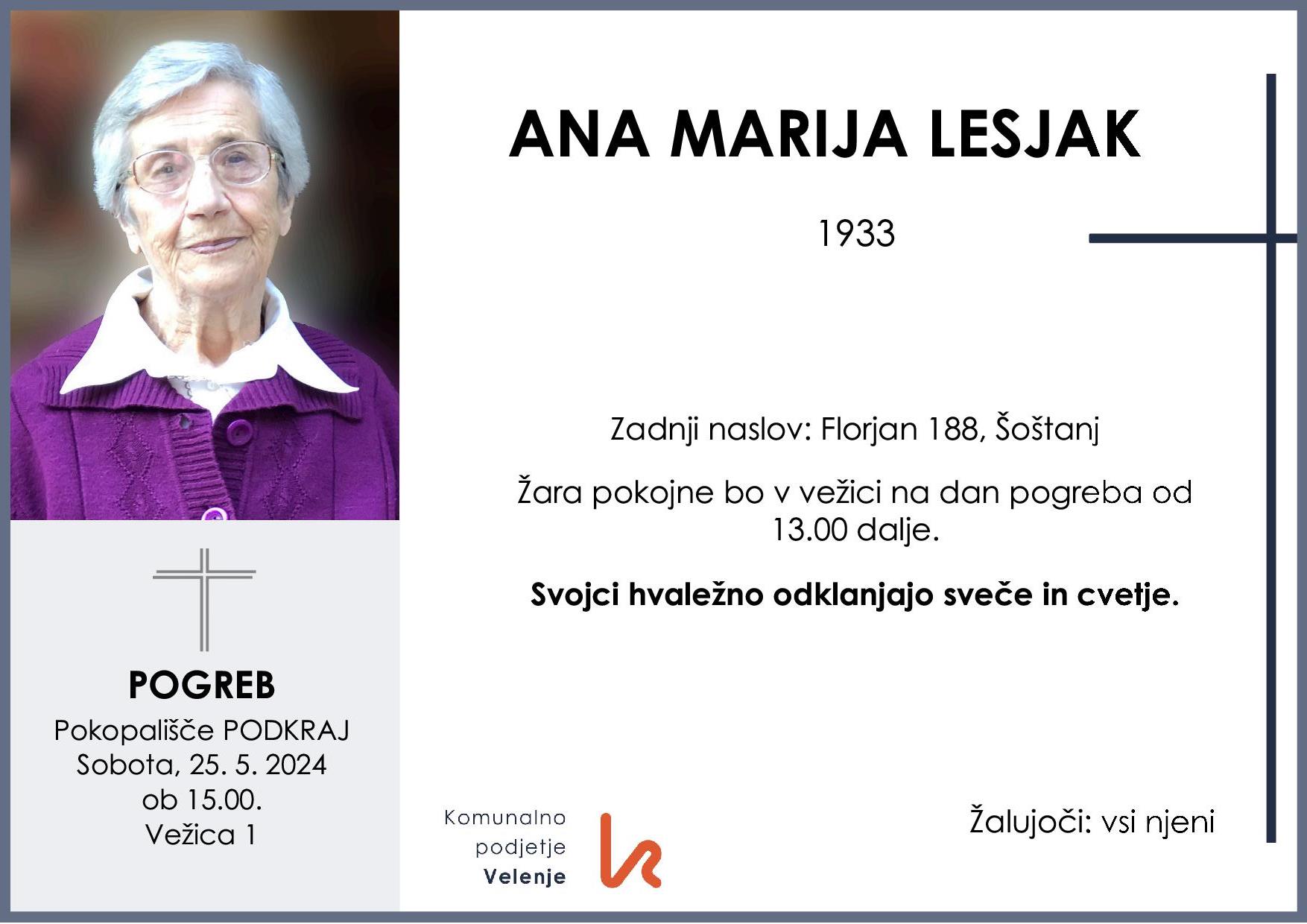 Lesjak Marija Ana 1933 1