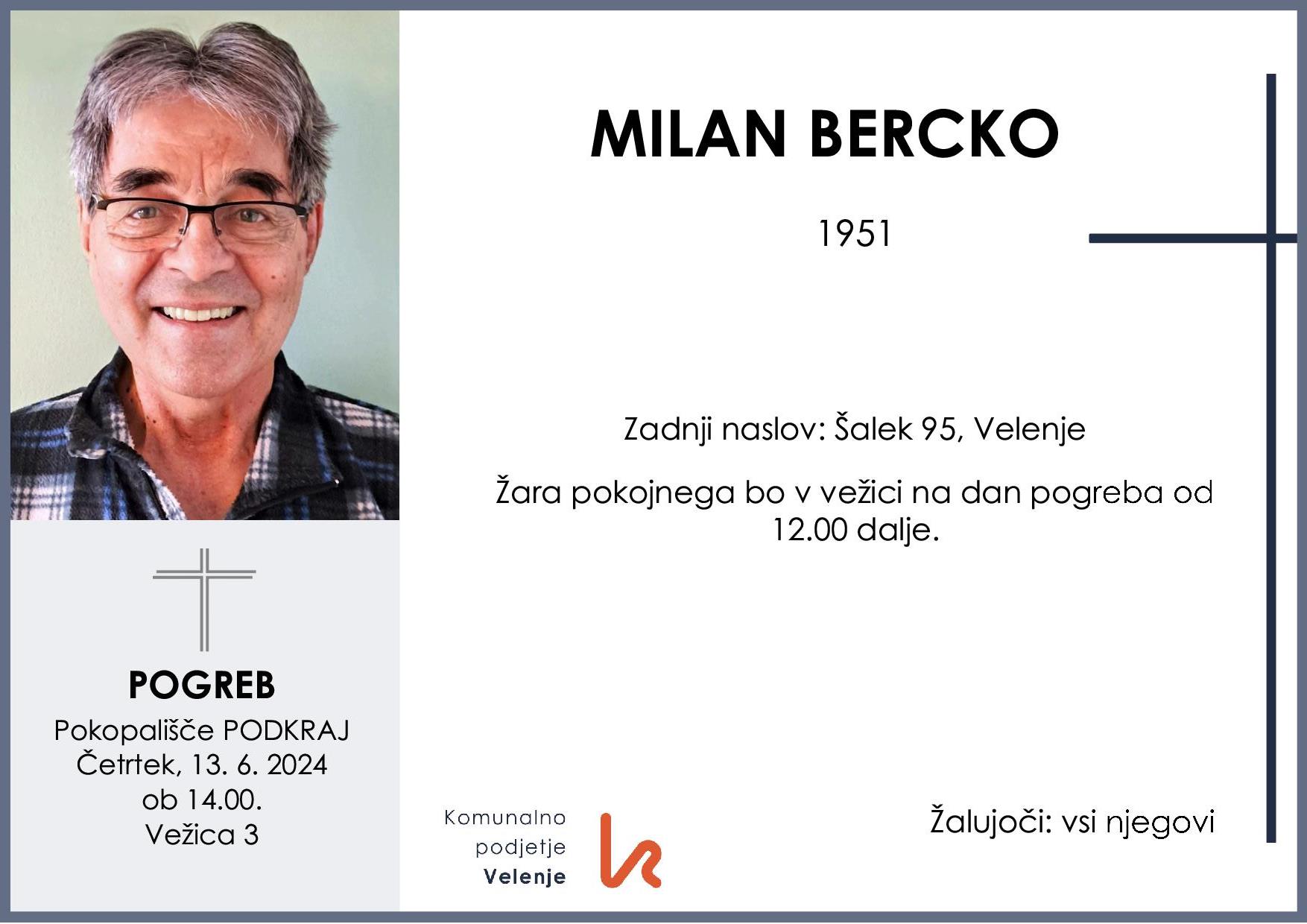 OsmrtnicaBerckoMilan1951pogreb četrtek 13.6.2024 ob 14.00 Podkraj