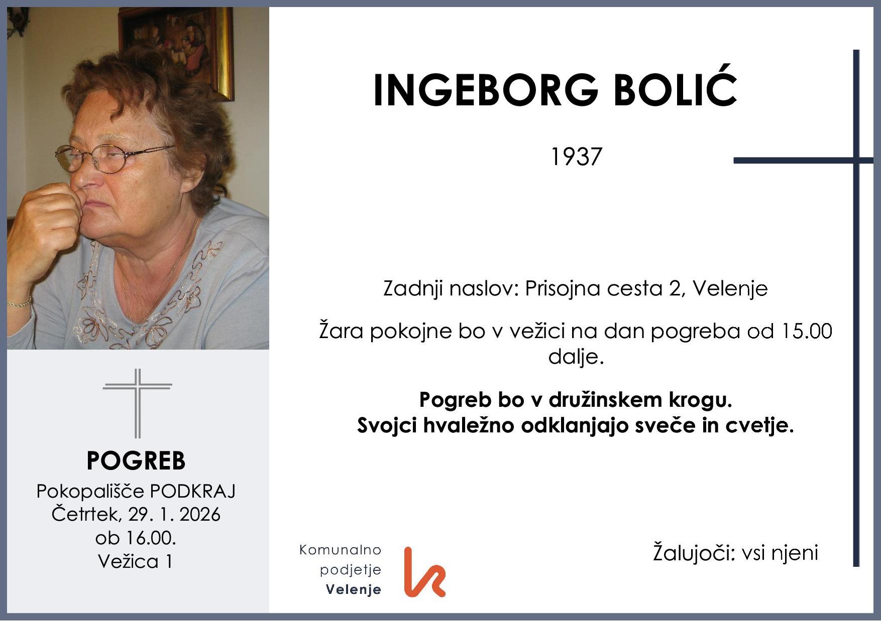 OsmrtnicaBolićIngeborg1937 pogreb četrtek 29.1.2026 ob 16.00 Podkraj