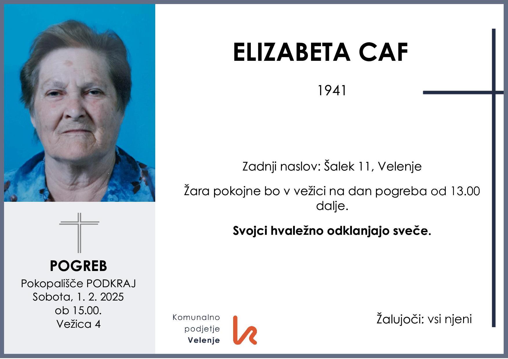 OsmrtnicaCafElizabeta1941pogreb sobota 1.2.2025 ob 15.00 Podkraj