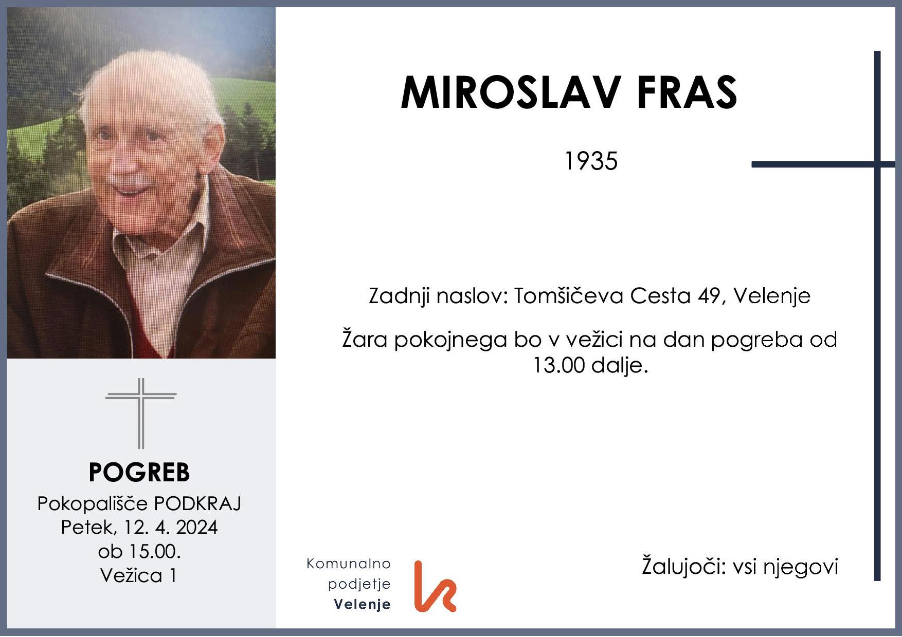 OsmrtnicaFrasMiroslav1935 pogreb petek, 12.4.2024 ob 15.00 Podkraj