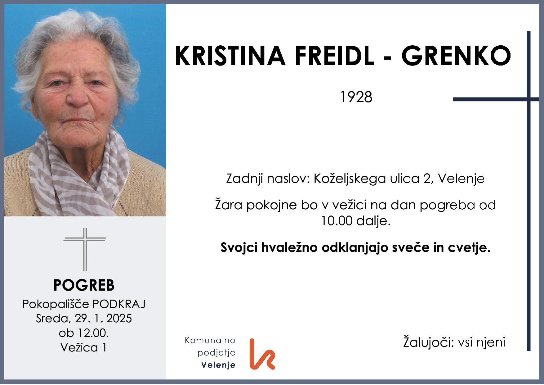 OsmrtnicaFriedlGrenko1928 pogreb sreda 29.1.2025 ob 12.00 Podkraj