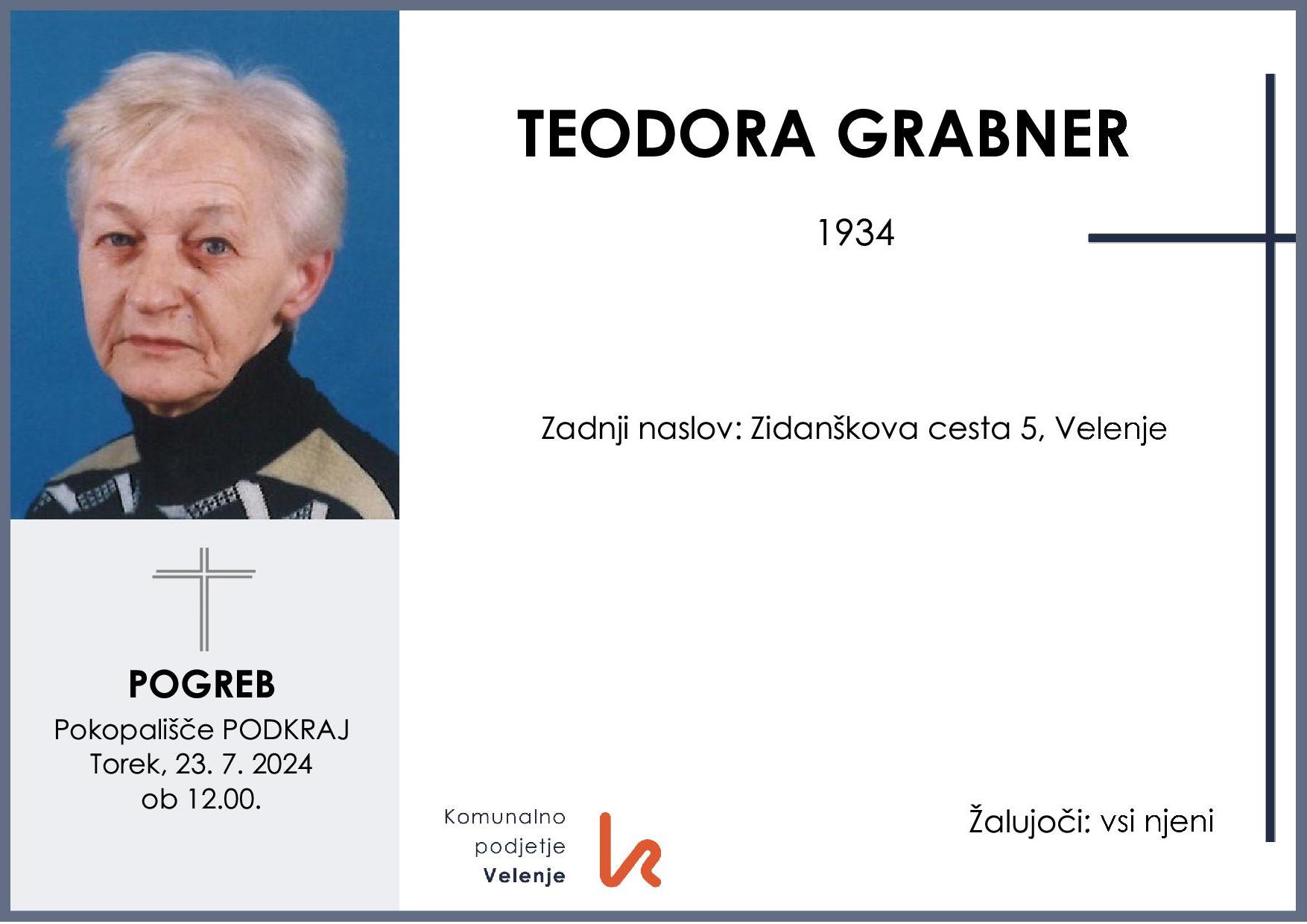 OsmrtnicaGrabnerTeodora1934pogreb torek 23.7.2024 ob 12.00 Podkraj