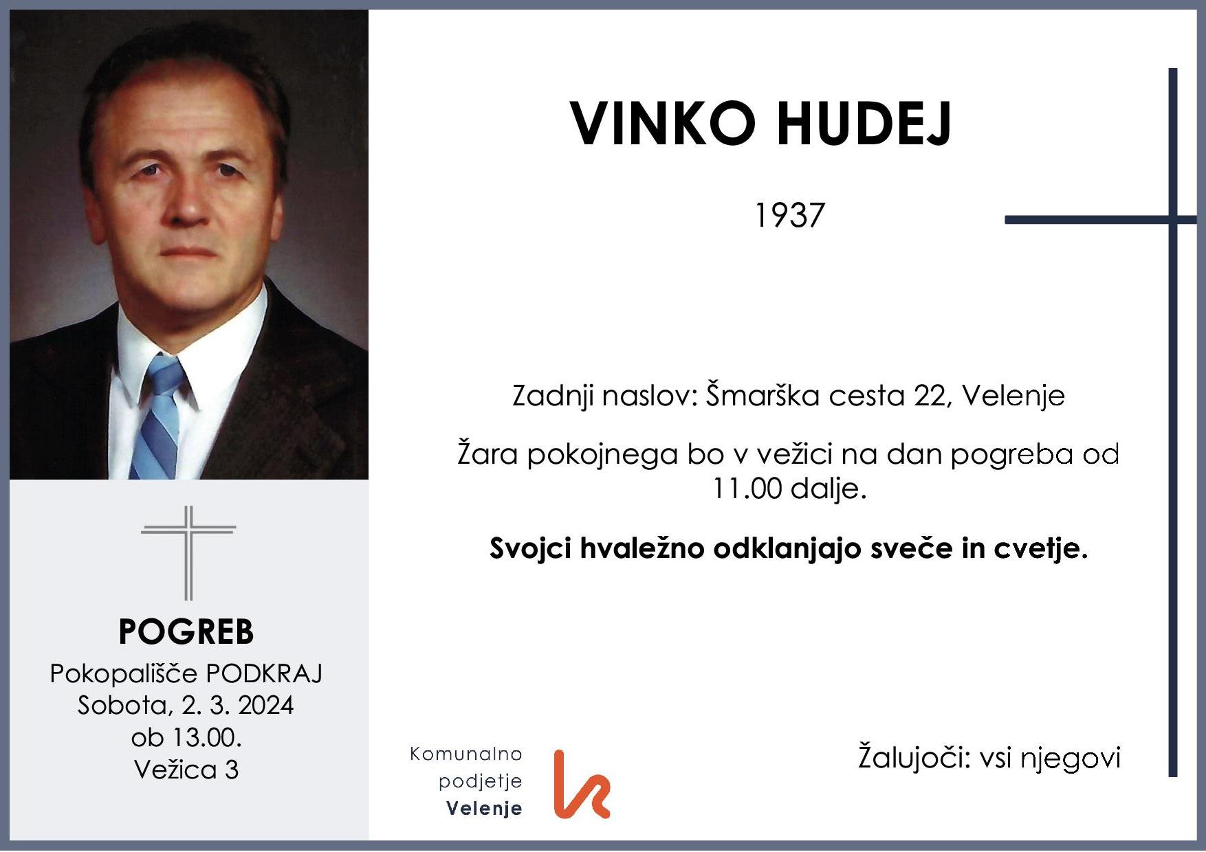 OsmrtnicaHudejVinko1937 pogreb sobota 2.3.2024 ob 13.00 Podkraj
