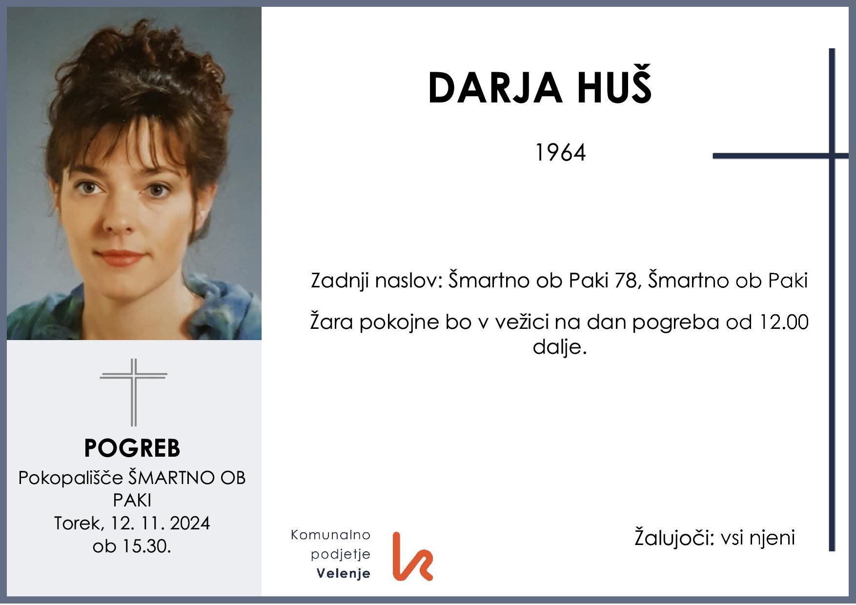 OsmrtnicaHušDarja1964 pogreb torek 12.11.2024 ob 15.30 Šmartno ob Paki