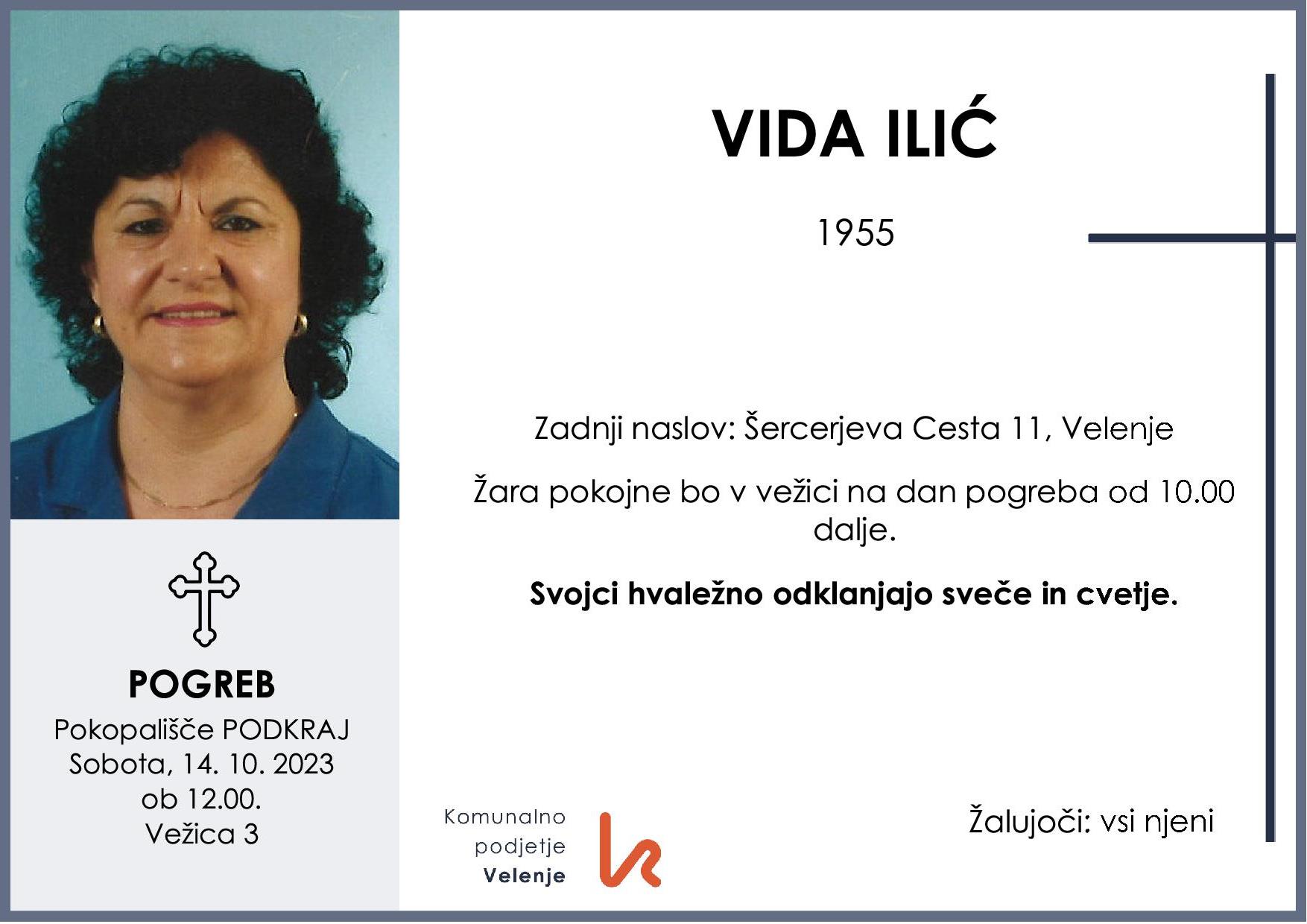 OsmrtnicaIlićVida1955 pogreb sobota 14.10.2023 ob 12.00 Podkraj