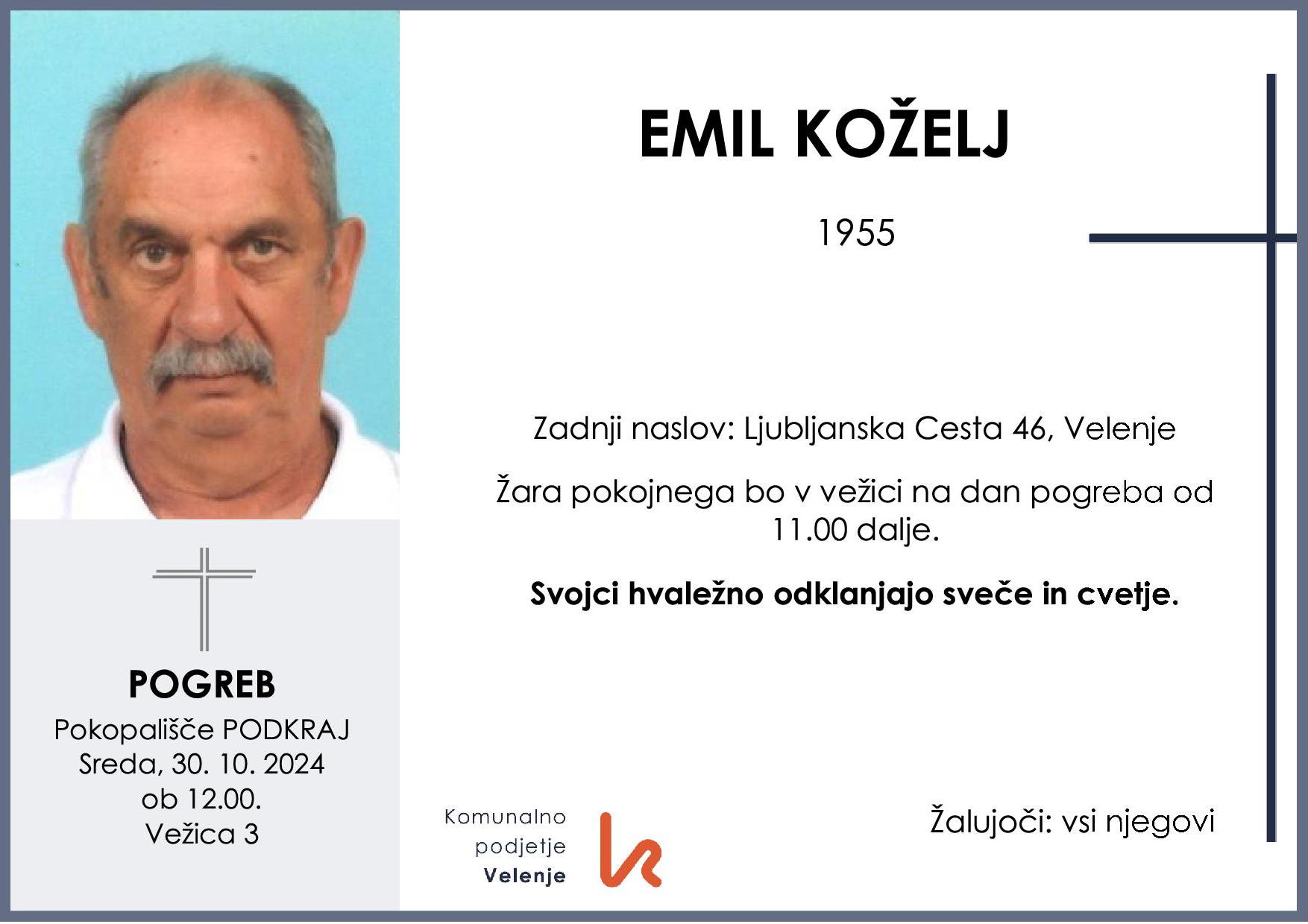 OsmrtnicaKoželjEmil19551 pogreb sreda 30.10.2024 ob 12.00 Podkraj