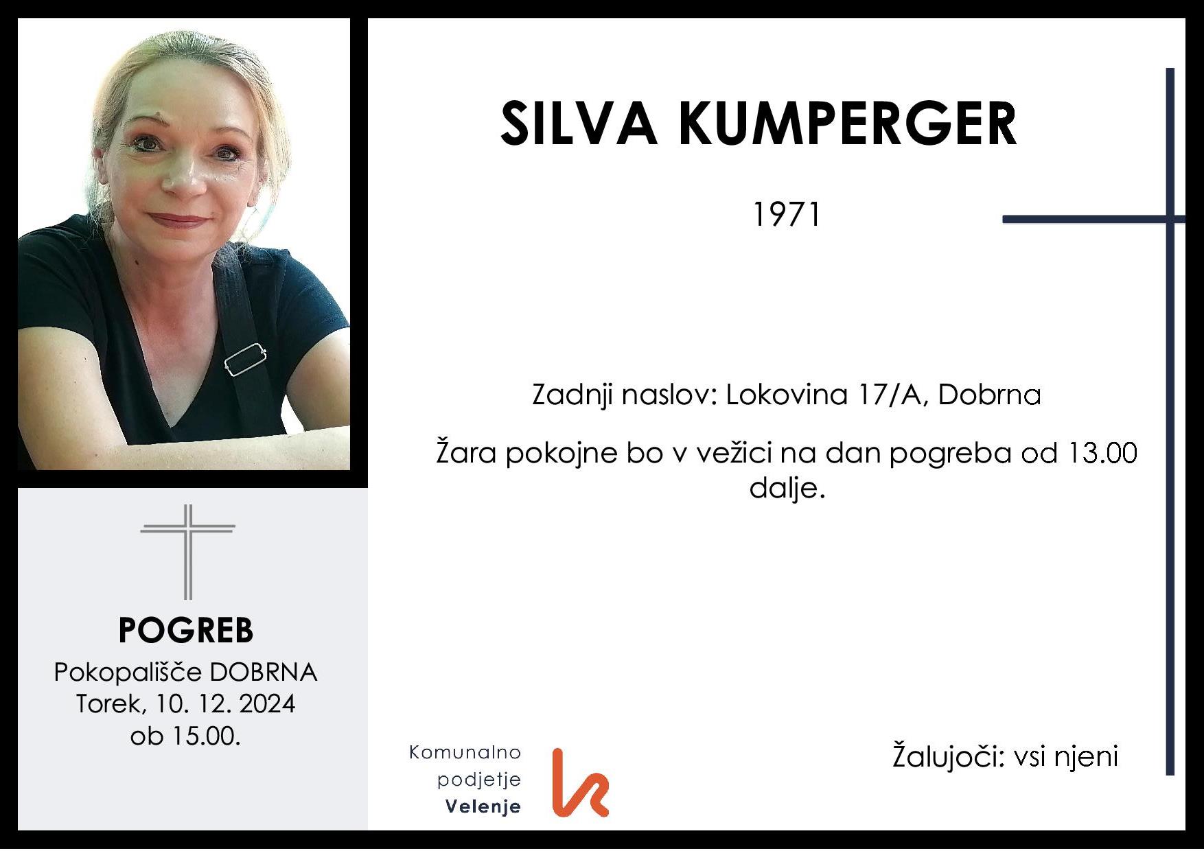 OsmrtnicaKumpergerSilva1971 pogreb torek, 10.12.2024 ob 15.00 Dobrna