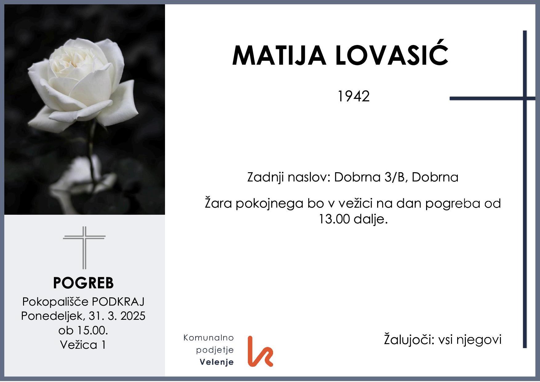 OsmrtnicaLovasićMatija1942pogreb ponedeljek 31.3.2025 ob 15.00 Podkraj