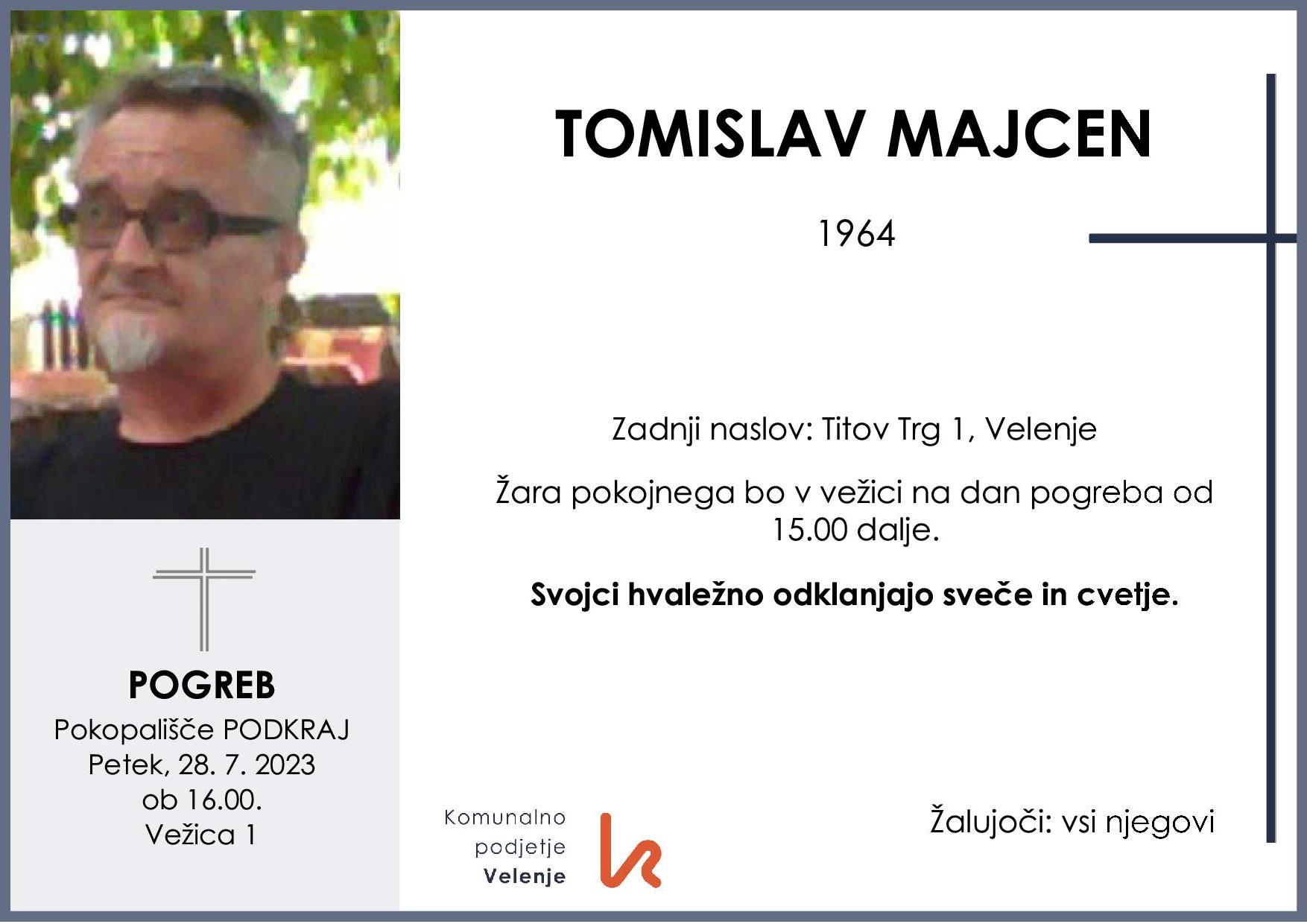 OsmrtnicaMajcenTomislav1964pogreb petek 28.7.2023 ob 16.00 Podkraj