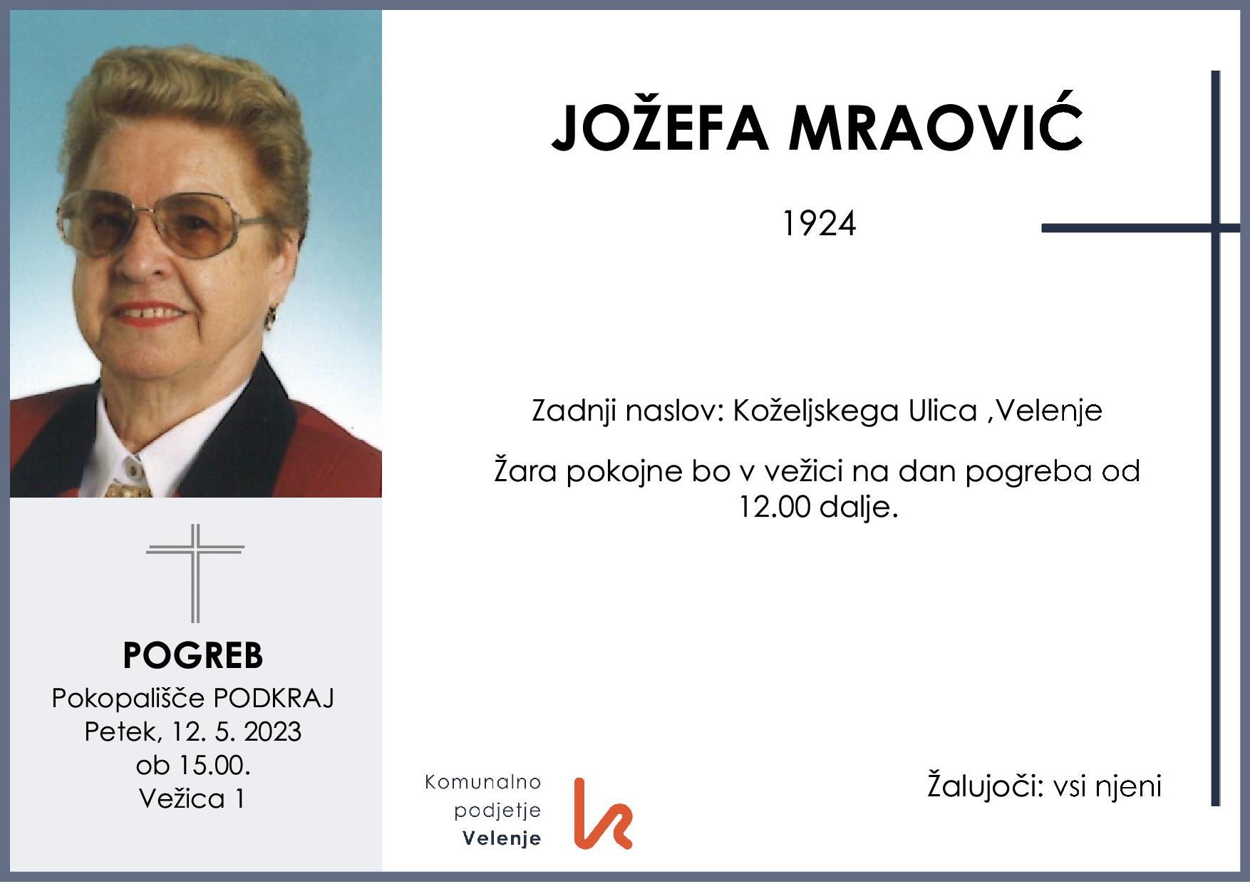 OsmrtnicaMraovićJožefa19241 pogreb petek 12.5.2023 ob 15.00 Podkraj