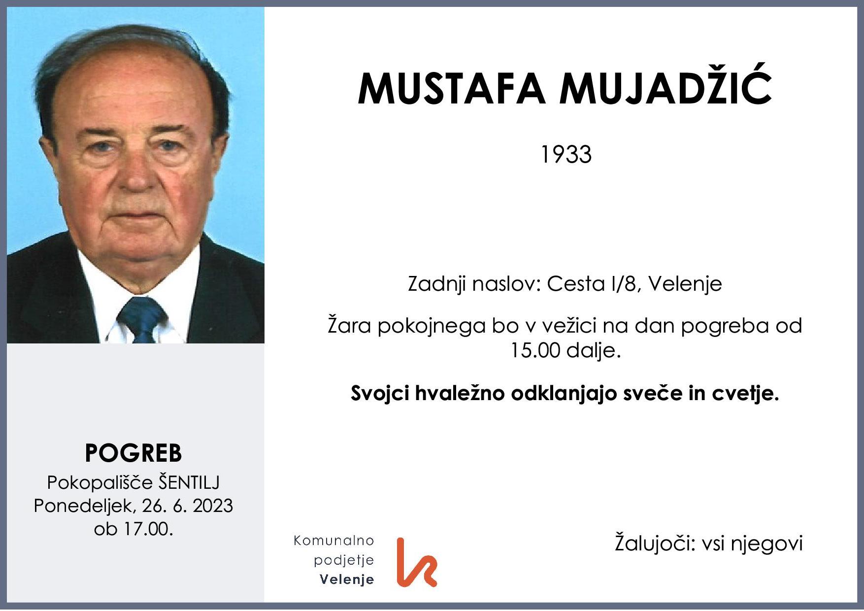 OsmrtnicaMujadžićMustafa1933 pogreb ponedeljek, 26.6.2023 ob 17.00 Šentilj