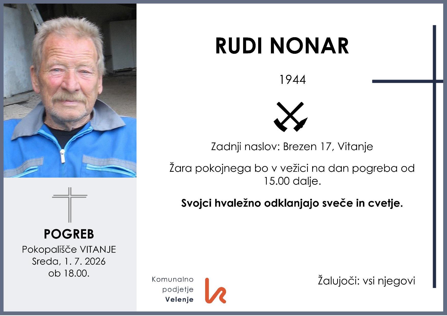 OsmrtnicaNonarRudi1944 pogreb sreda 1.7.2026 ob 18.00 Vitanje