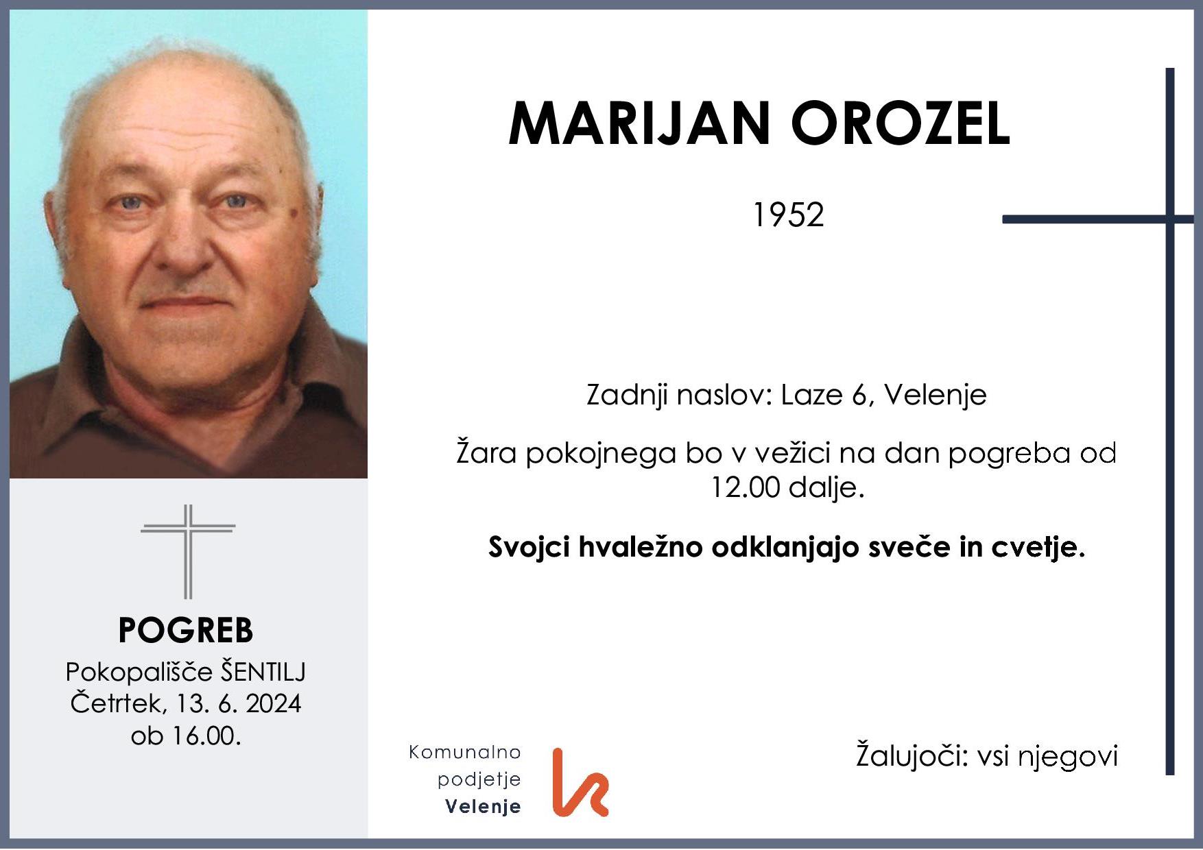 OsmrtnicaOrozelMarijan1952 pogreb četrtek, 13.6.2024 ob 16.00 Šentilj