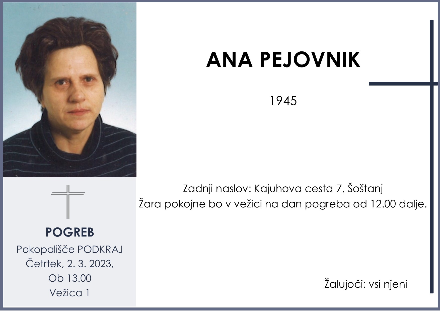 OsmrtnicaPejovnikAna1945