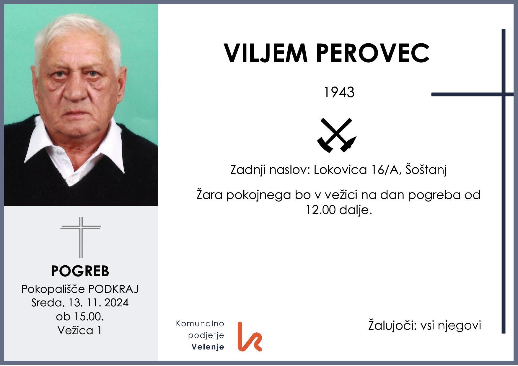 OsmrtnicaPerovecViljem1943 pogreb sreda 13.11.2024 ob 15.00 Podkraj