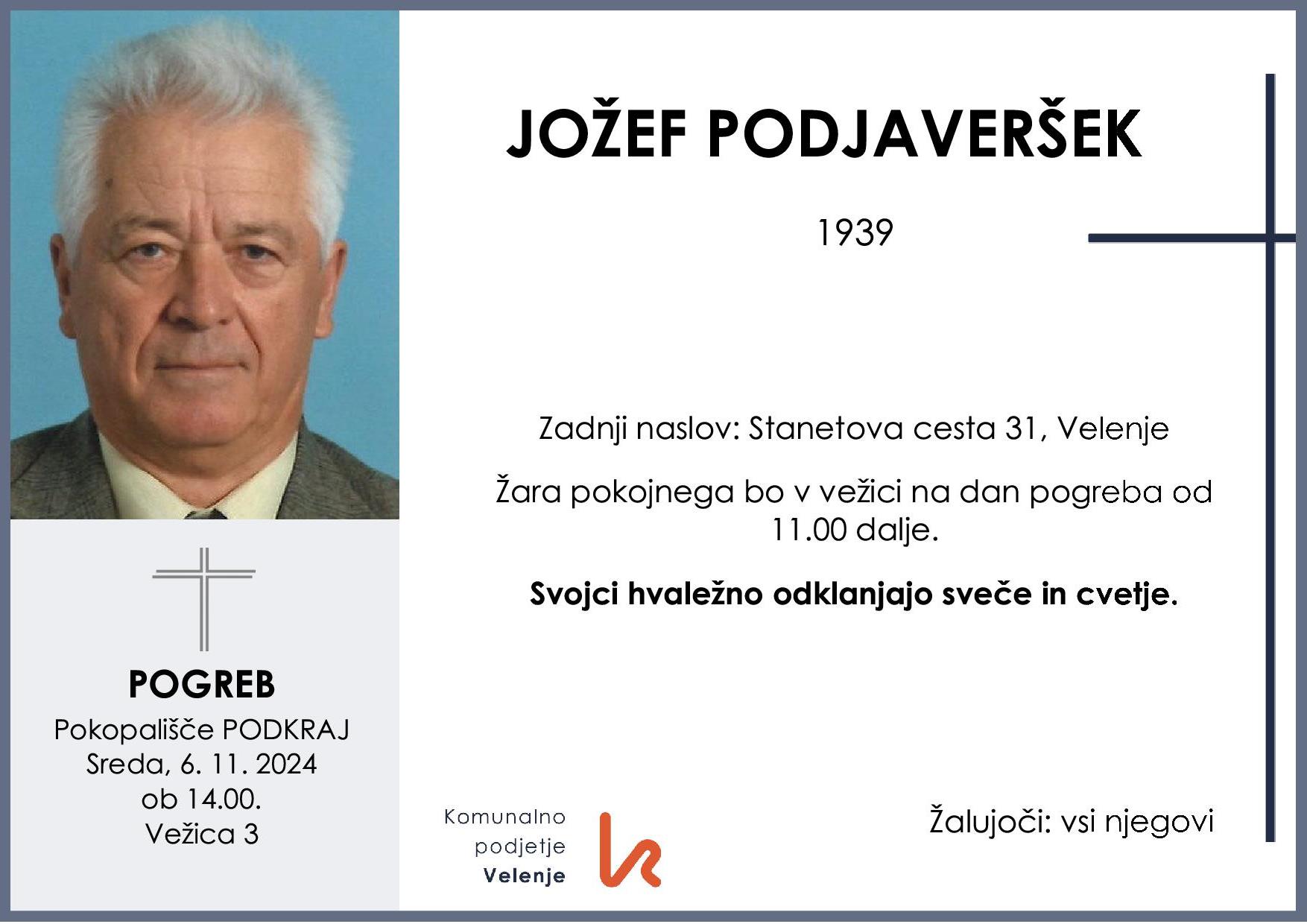 OsmrtnicaPodjaveršekJožef1939 pogreb sreda 6.11.2024 ob 14.00 Podkraj