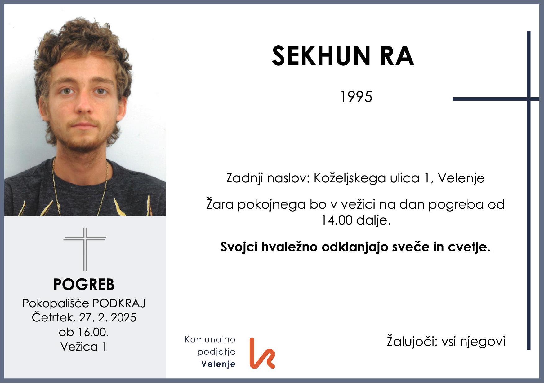 OsmrtnicaRaSekhun1995 pogreb četrtek 27.2.2025 ob 16.00 Podkraj