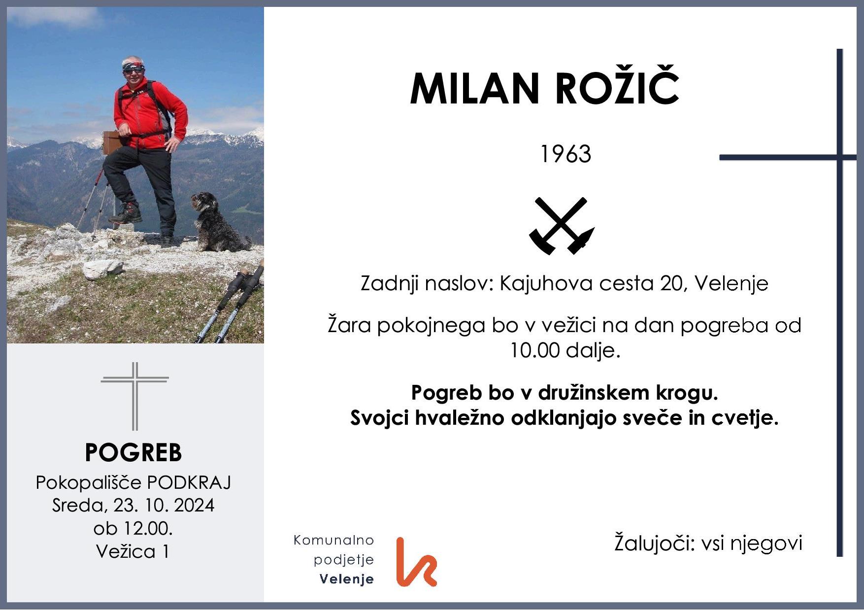 OsmrtnicaRožičMilan1963 pogreb sreda 23.10.2024 ob 12.00 Podkraj