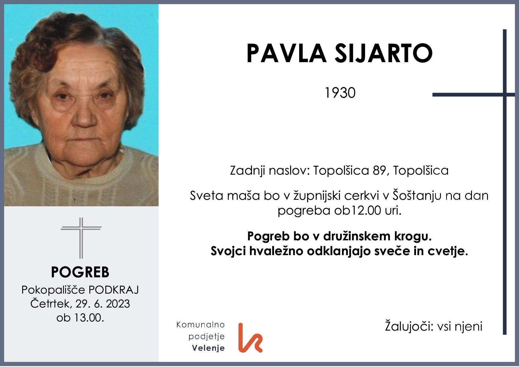 OsmrtnicaSijartoPavla19301 pogreb četrtek 29.6.2023 Podkraj