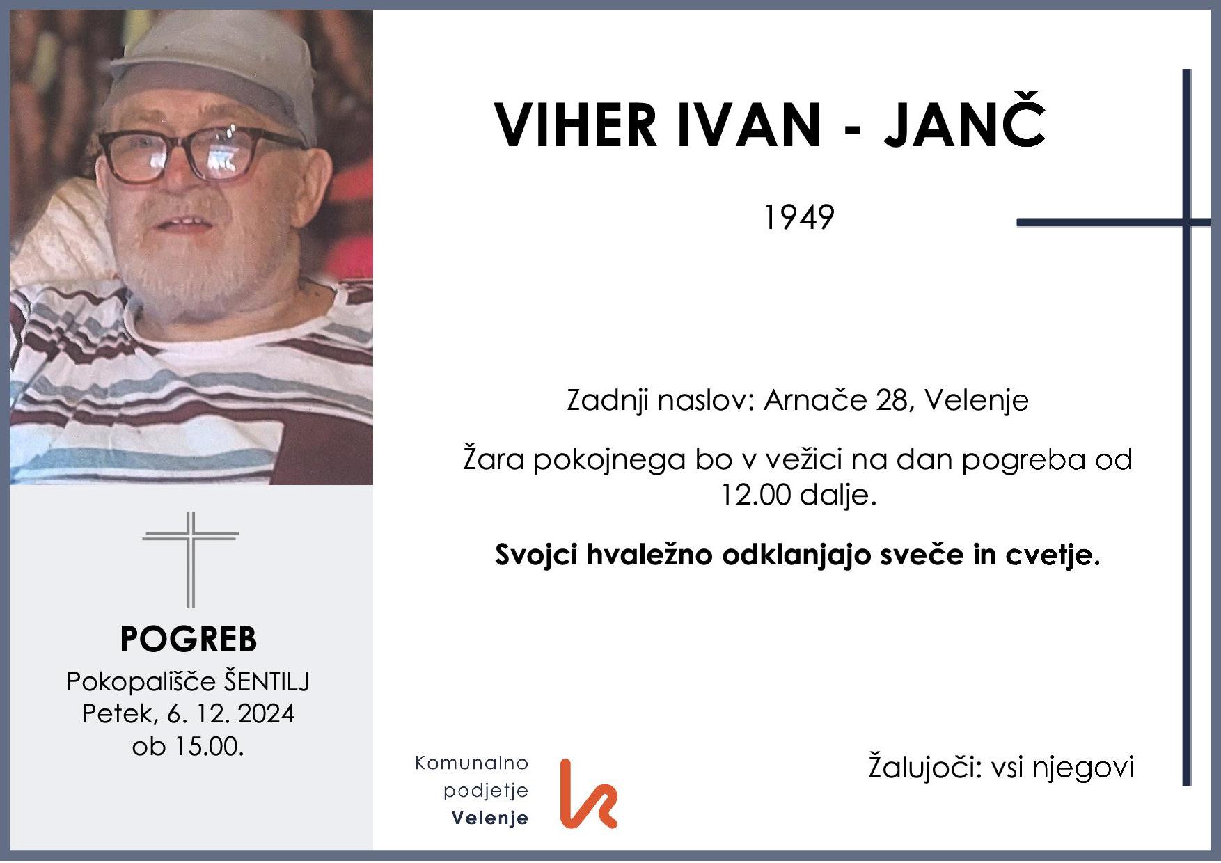 OsmrtnicaViherIvan1949pogreb petek 6.12.2024 ob 15.00 Šentilj